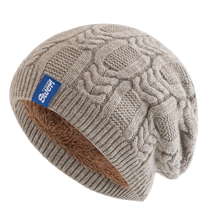 

Новые зимние шапки унисекс, модные объемные шапки-бини с флисовой подкладкой, теплые вязаные шапки для мужчин и женщин, лыжные шапки-бини 55cm-60cm бежевый