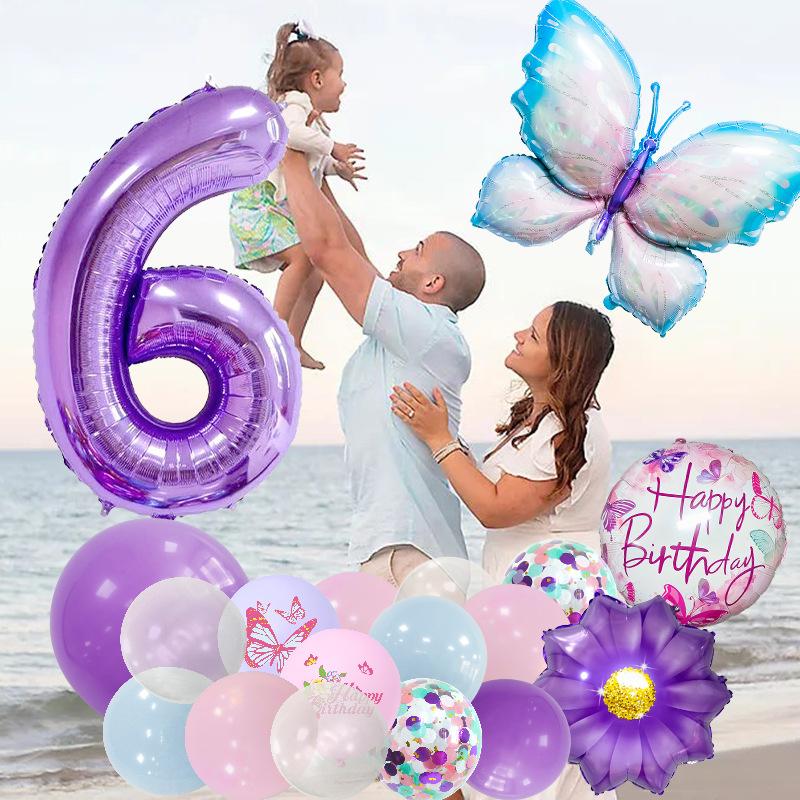 Ice Blue Butterfly Balloon Set Sex Reveal Birthday Party Arrangement Guiding Post Digital Latex Balloon Party