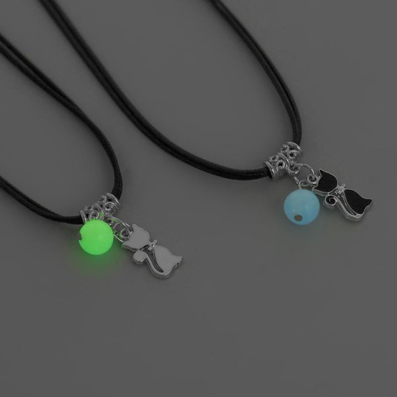2pcs Heart Cross Cat Pendant Necklace Couple Black Rope Choker Necklace Jewelry