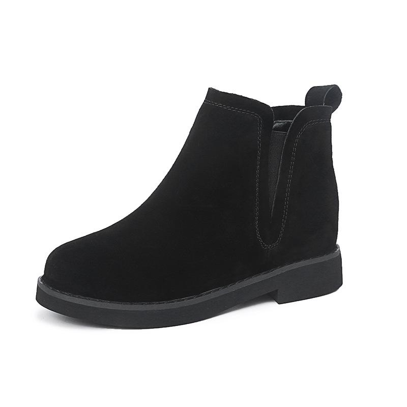 2025 autumn and winter new Martin boots leather short boots velvet versatile inner height increase women's boots flat bottom matte boots single boots