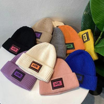 Kids Girls Cute Hats Woolen Knitted Beanies Solid Color Winter Warm Caps For Children Boys Elastic Pullover Cap