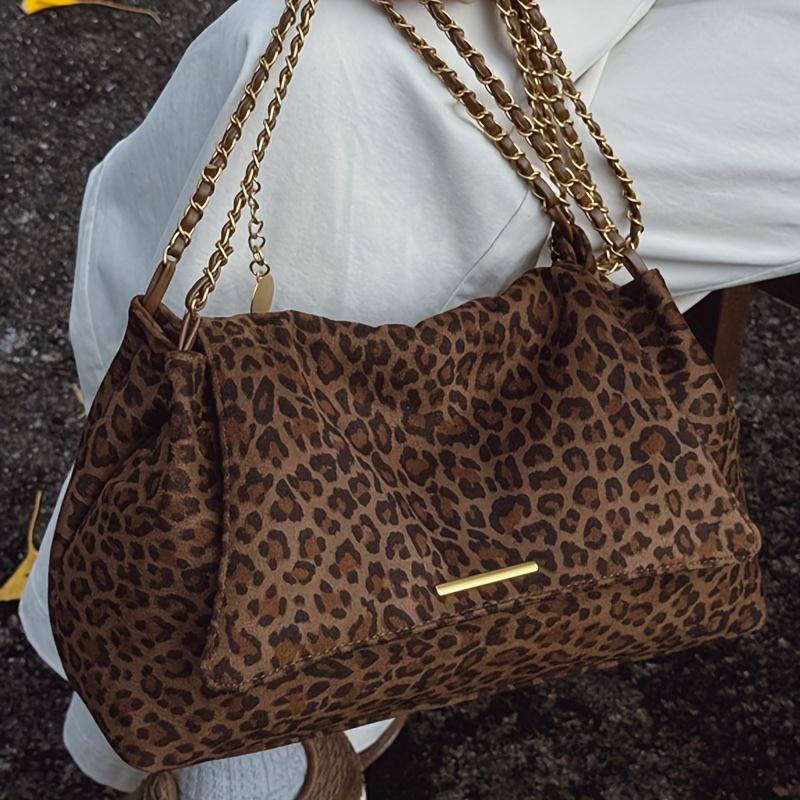 New Retro Fashion Leopard Print Women's Crossbody Bag, Versatile and Elegant Chain Shoulder Strap with Soft Hand Feel, Work Commuter Handbag