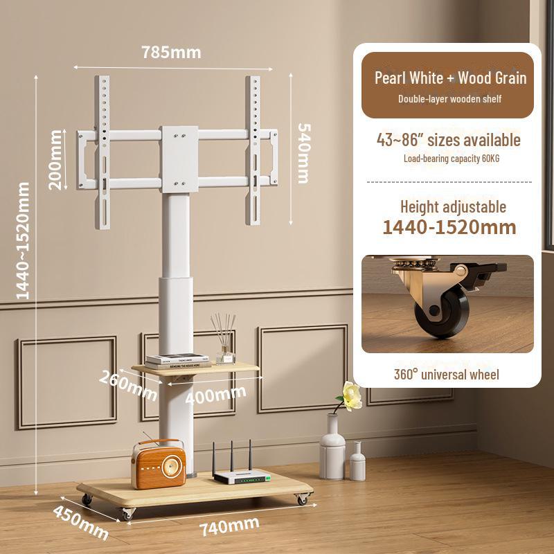 Youbei Mobile TV Stand for Xiaomi, Hisense, TCL - Floor-Standing White Solid Wood Art Cart