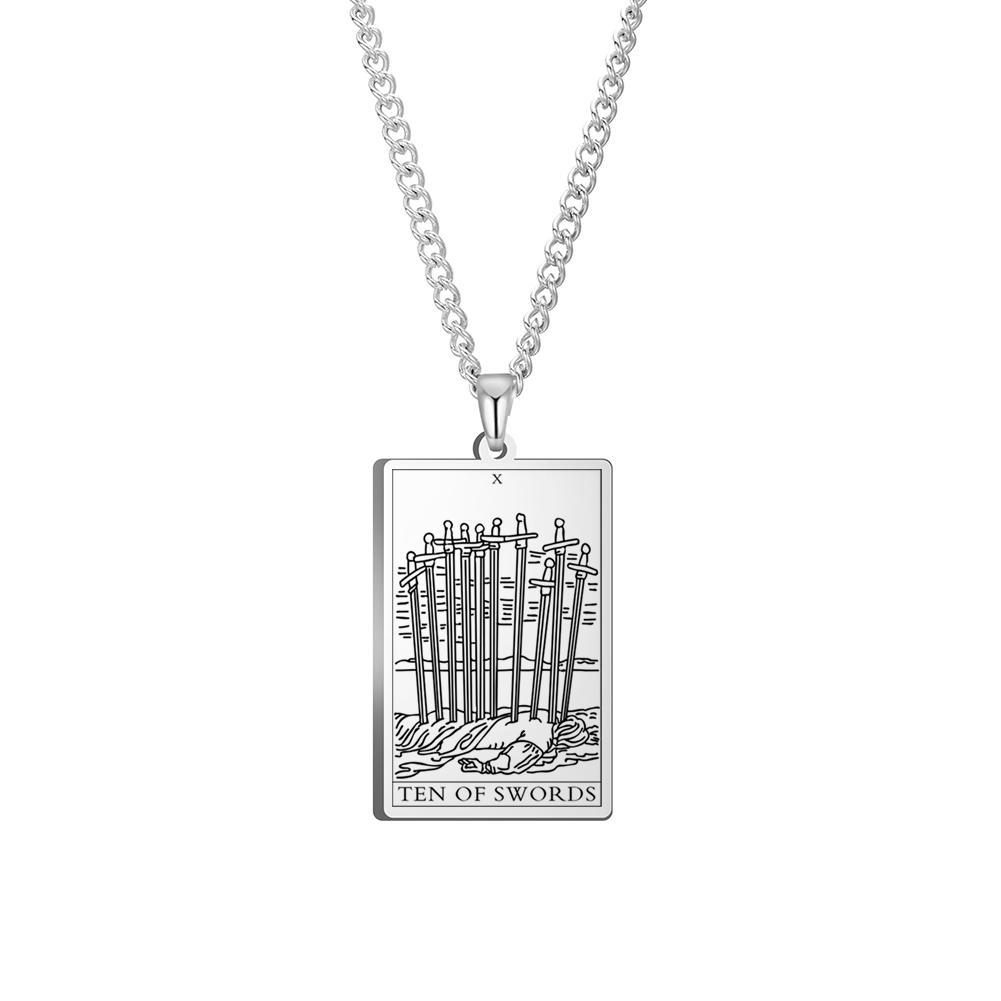 Dawapara The Suit of Swords Tarot Card Amulet Pendant Necklace Link Chain Stainless Steel Golden Black Jewelry
