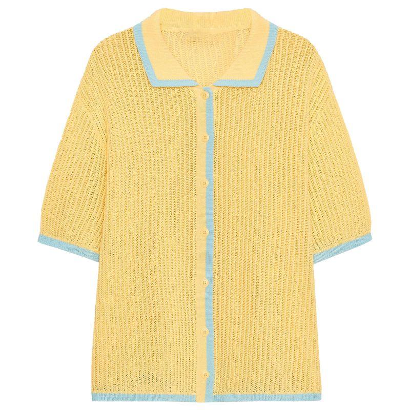 Zaprha 2025 Summer New Fashion Contrast Color Knitted Polo Shirt Short Sleeve Cardigan Outerwear 3920260