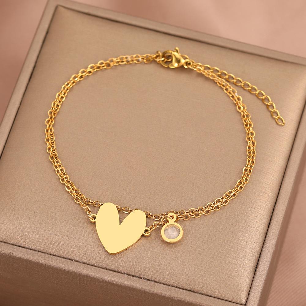 

Браслеты из нержавеющей стали, сладкий романтический кулон в форме сердца, хрустальная цепочка, модный изысканный браслет для женщин, ювелирные изделия, свадебные подарки