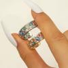 Exquisite Colorful Crystal Zircon Geometric Open Ring for Women Simple Copper Hollowed Out Stacked Finger Ring Fashion Jewelry