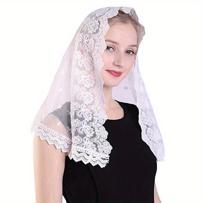 Women's Lace Catholic Veil for Church Head Covering Flowers Chapel Scarf Mass Voile Shawl Kerchief Hair Accessories