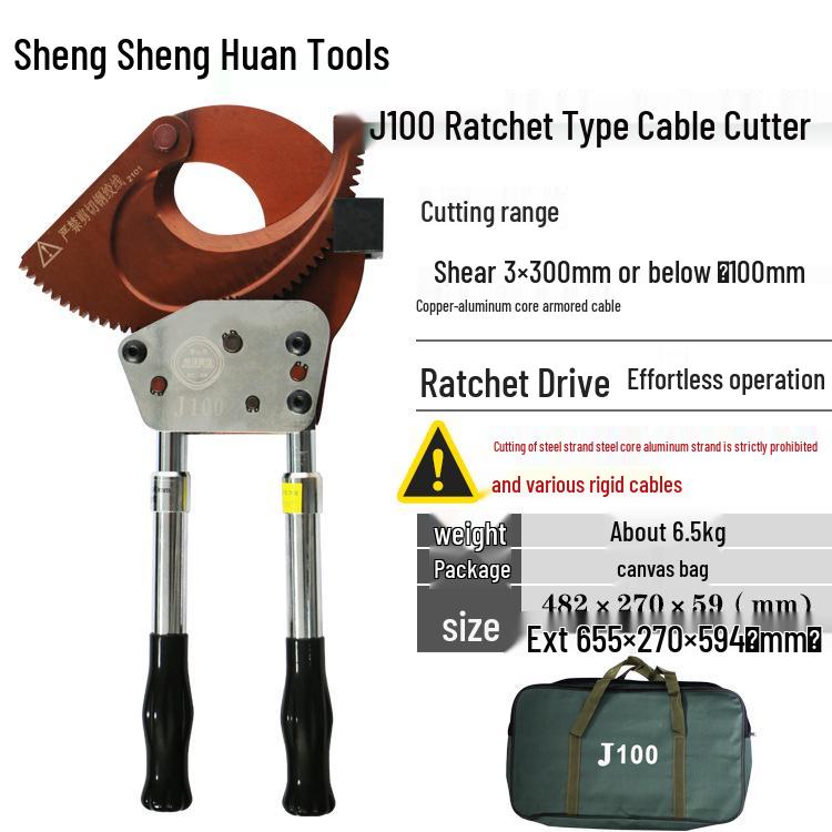 Steel Ratchet Cable Cutter Pliers for Copper, Aluminum, and Strand Cables (Models J40, J52, J75, J95, J130)