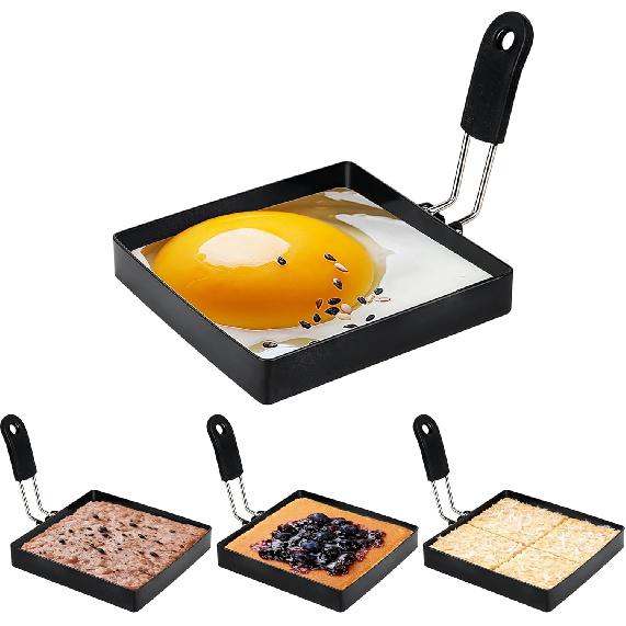 4 Pack Egg Rings for Frying Eggs, 3.5" Round Egg Cooking Stainless Steel, for English Muff Pancake, with Silicone Handle