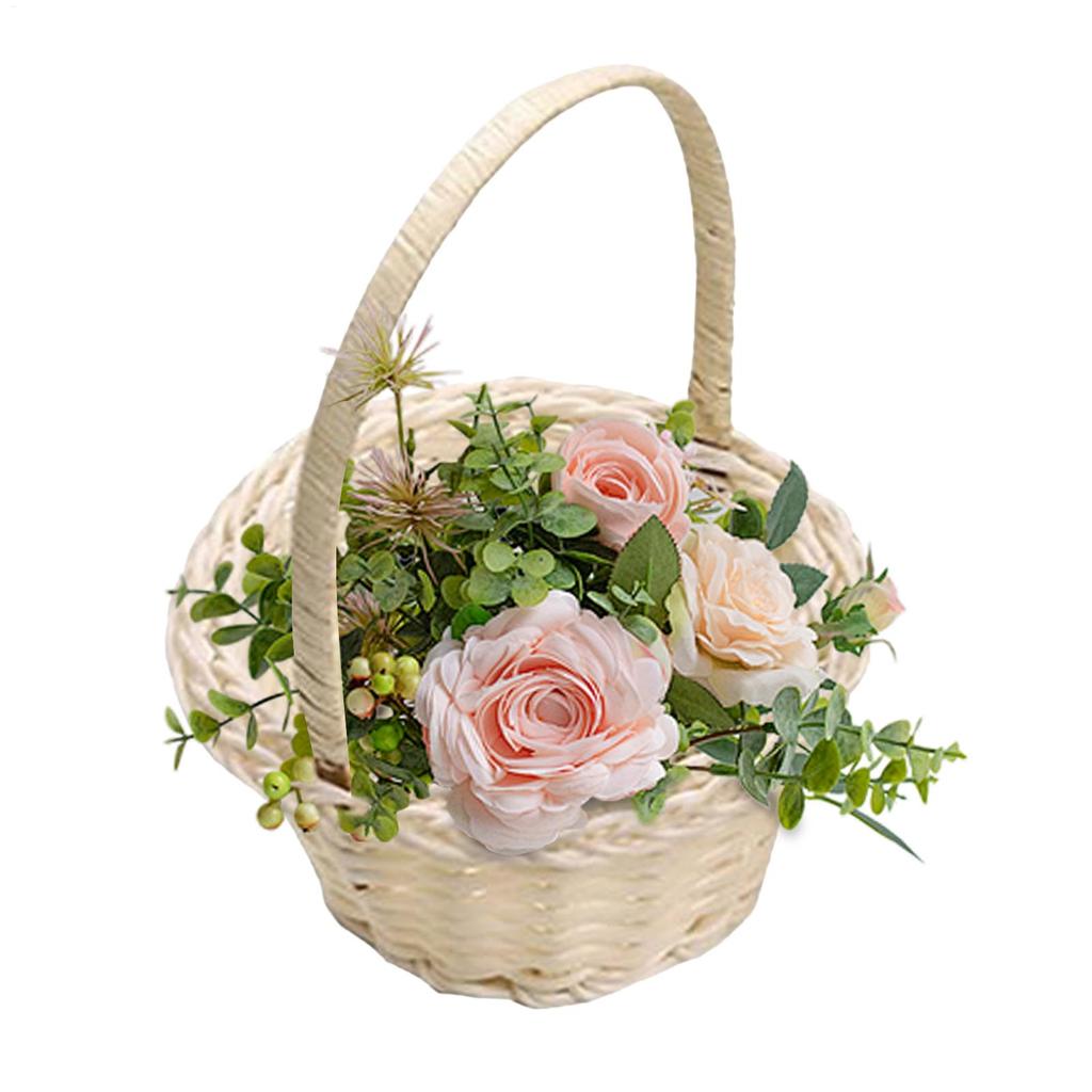 3 Shapes Beautiful Hand Made Flower Storage Basket Hand-Woven Wicker Flower Basket Shopping Storage Hamper Basket