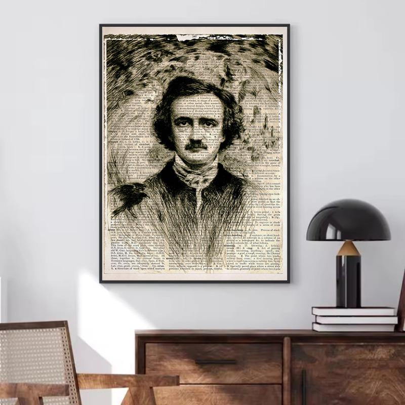 Vintage Dark Gothic Edgar Allan Poe The Raven Artwork On Antique Dictionary Poster Canvas Painting Wall Pictures Home Decor