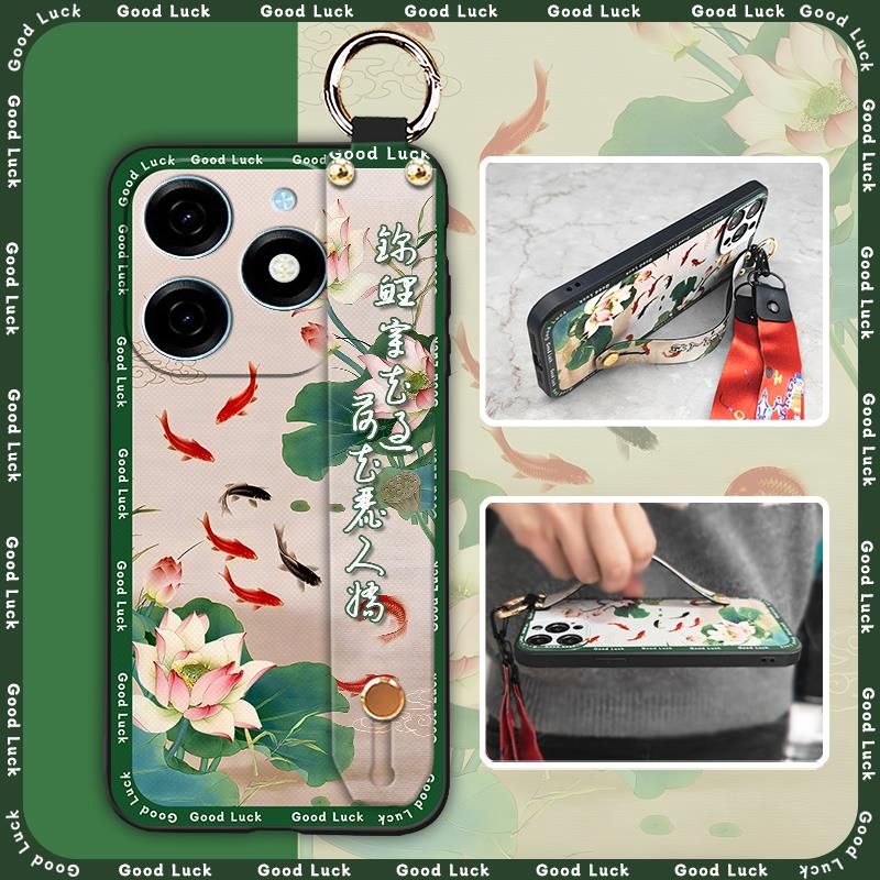 Soft case Fashion Phone Case For Tecno Spark20/KJ5 Lanyard Waterproof Ring Wrist Strap Back Cover Silicone Shockproof