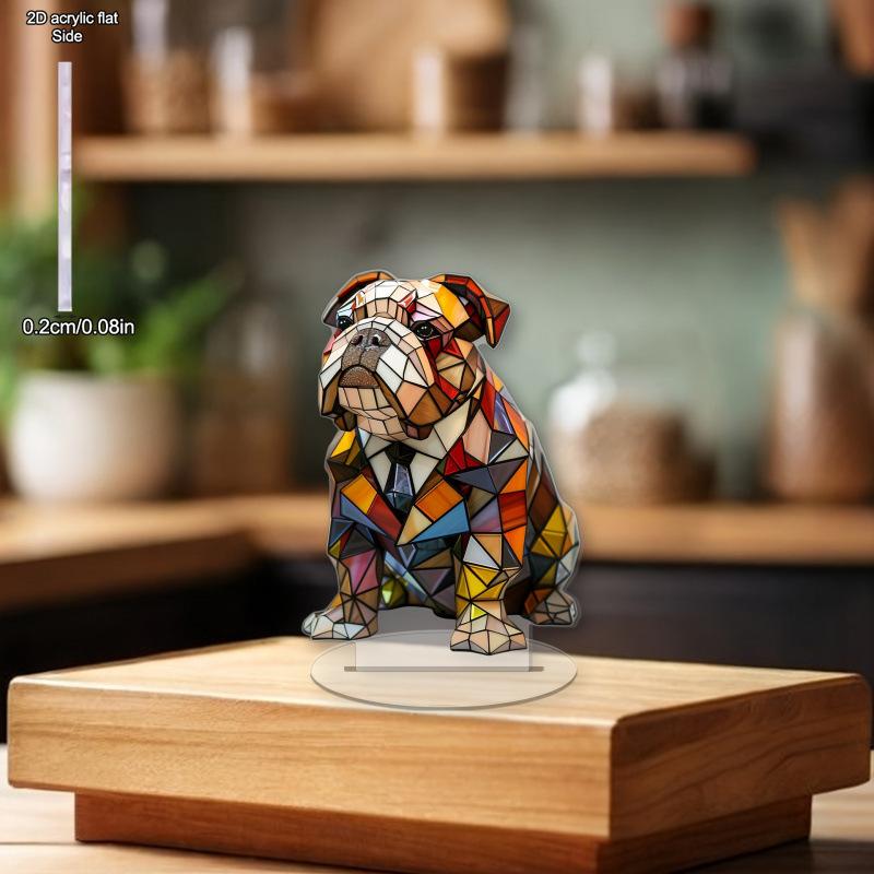 

2D Flat, Bulldog Acrylic Desktop Decoratio, Colored Glass Style, with Base, Suitable for wall decoration, porch, room, villa, accents Home, Hallway, o 20*14.5CM