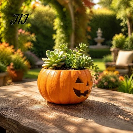 Resin Flower Pot for Indoor Outdoor Plants Halloween Pumpkin Planter, Jack-O-Lantern Pot, Decorative Autumn Gift Plant Lovers Succulents Fall Holiday