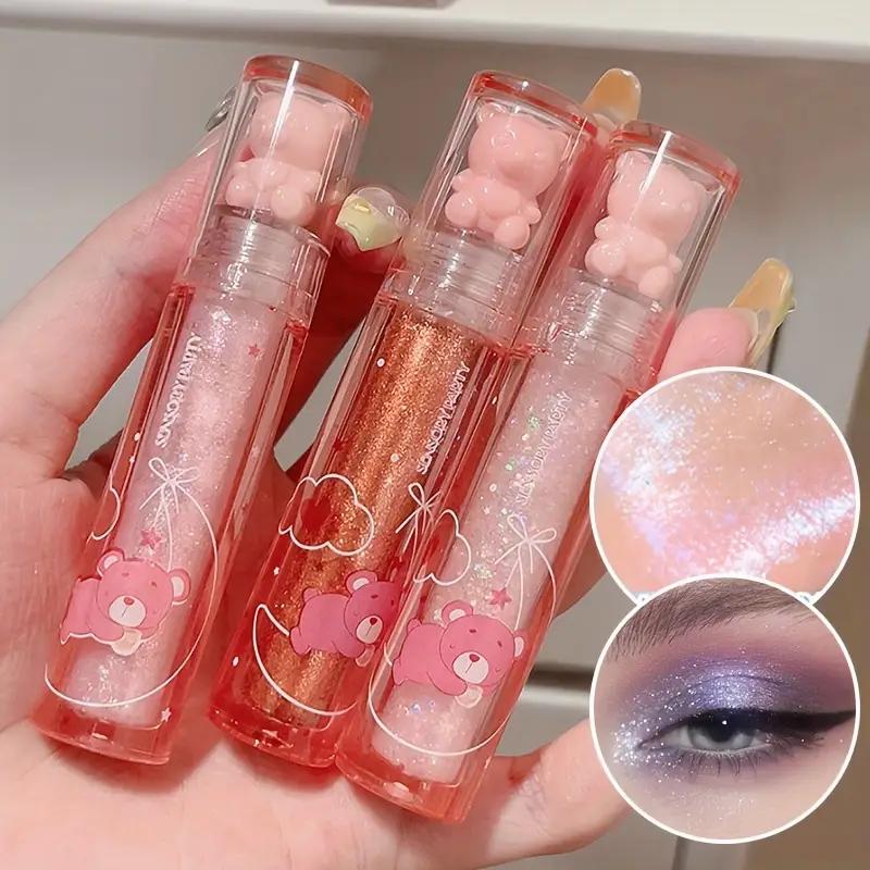 Pearly Glitter Liquid Eyeshadow Stick Long-lasting Lustrous Dewy Finish Light Pink Coral Shade Brightening Skin Tone Face Highlighter Stick