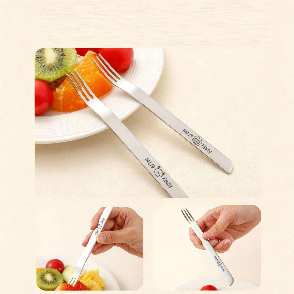 2/4PCS Durable 316 Stainless Steel Fruit Forks Cute Long Handle Dinner Forks 2-In-1 Dual-Purpose Forks Spoon Kitchen Tableware