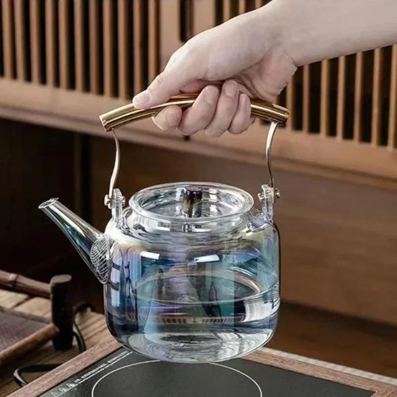 High borosilicate glass colorful handle kettle health - preserving hot water kettle household flower and herb teapot