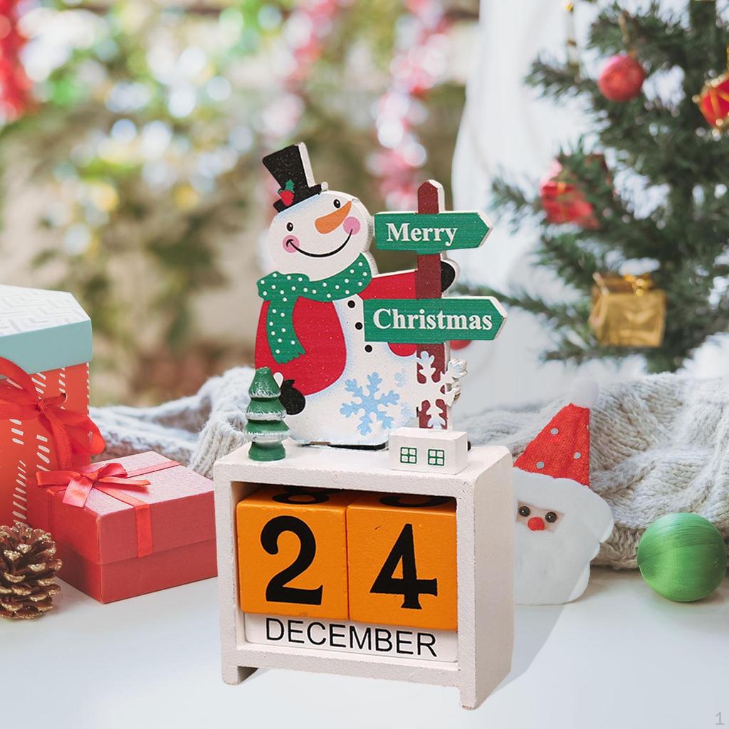 Christmas Calendar Desk Decoration, Calendar,Rustic with Number Blocks Tabletop for Office Living