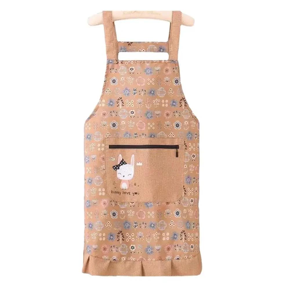 New Breathable Flower Kitchen Apron Cotton Korean Style Chef Apron Wear-resistant Catering Work Clothes for Women Girl