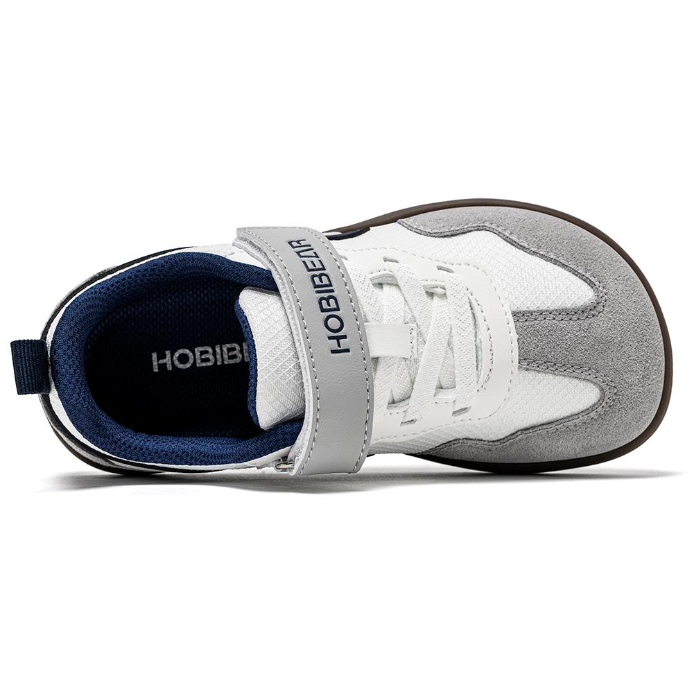 HOBIBEAR Kinder Weite Zehen Barfußschuhe Klettverschluss Minimalistische Sneaker Kunstleder Netz Retro Wanderschuhe für Großes Kind