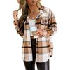 Women's Lapel Collar Long Sleeve Oversized Plaid Flannel Shirt Pocket Casual Vintage Shacket Blouse