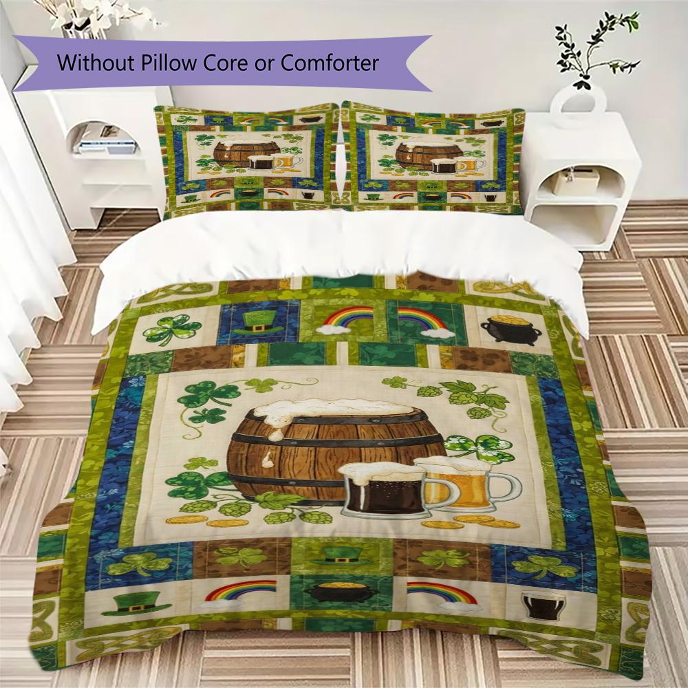 St.Patrick's Day Pattern Bedding uilt Set uilt Cover Pillowcase Home Decoration Birthday Gift (1 * duvet cover + 2 * pillowcase without core)74