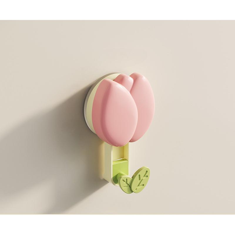 Tulip Suction Cup Hooks Towel Rack No Drill Adhesive Hook Wall Mounted for Kitchen Bathroom, Vacuum Suction No Fall Off Heavy Duty
