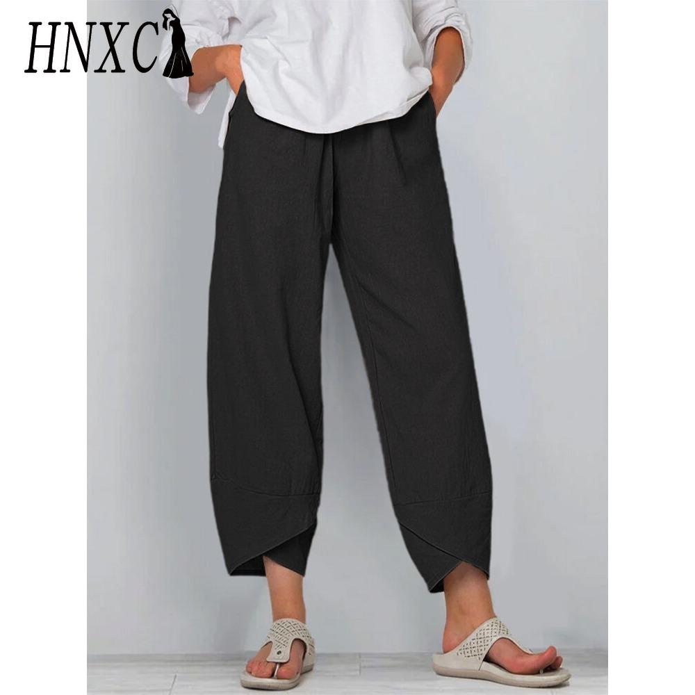 HNXC Damenmode, lässig, einfarbig, bedruckt, hohe Taille, Hosen und Caprihosen
