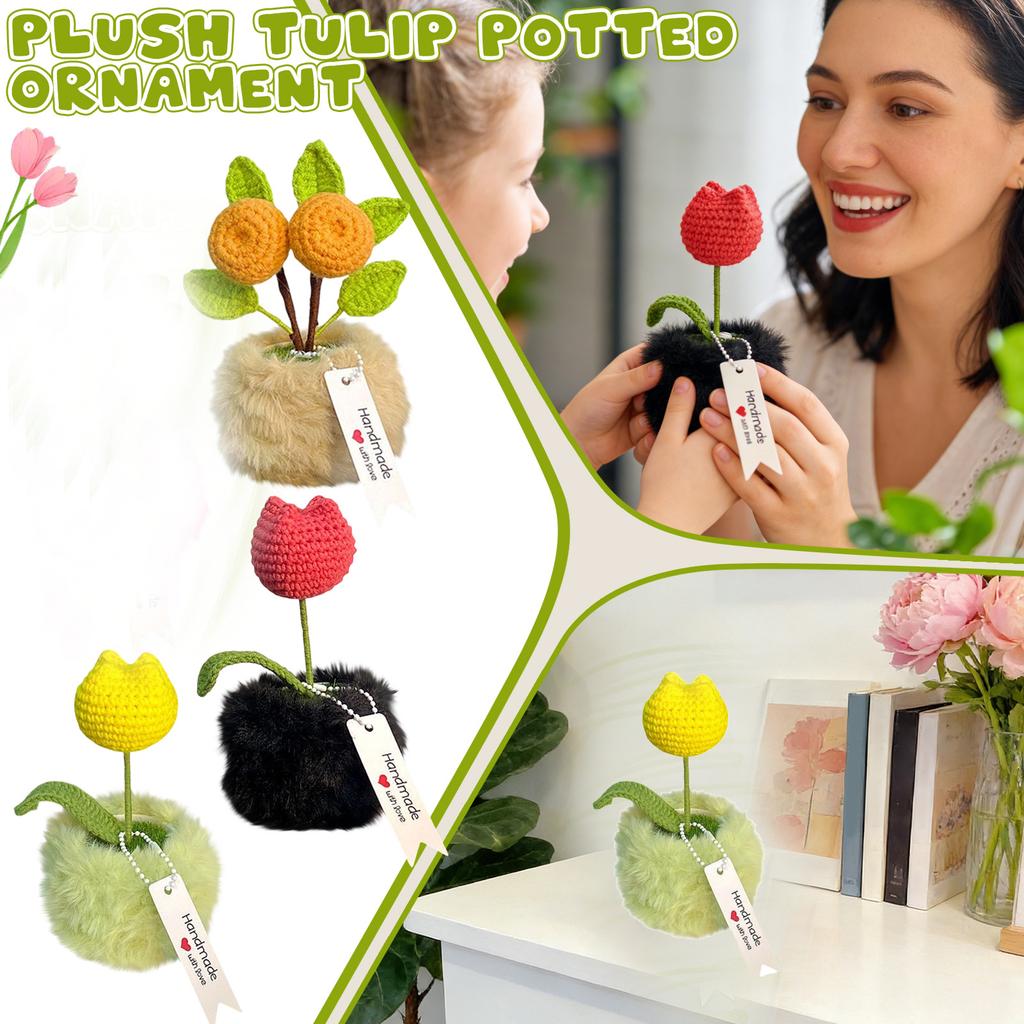 Hand Knitted Flower Shaped Crochet Potted Plant, An Everlasting Bonsai, Suitable For Desktop Decoration And As A Holiday Gift.