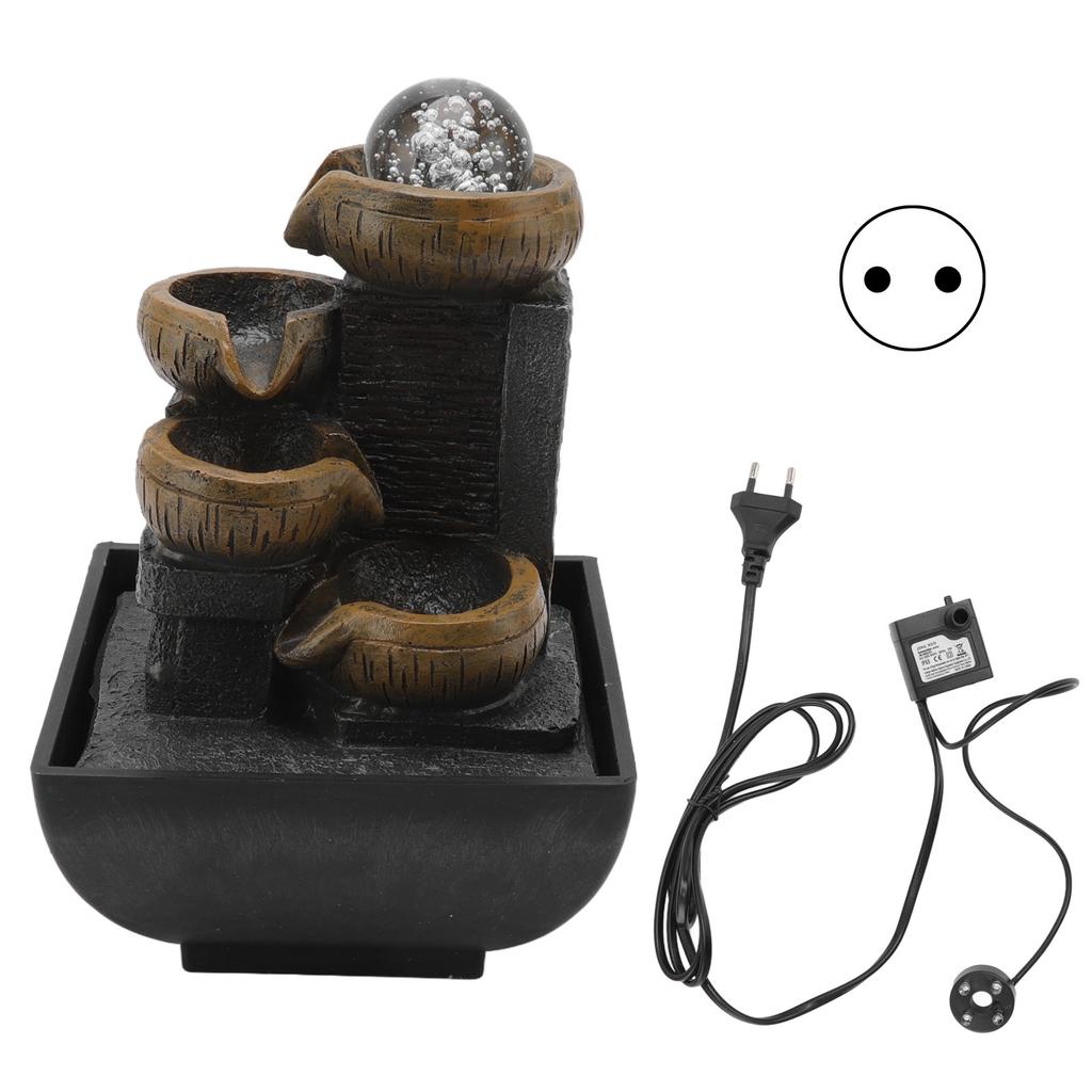 Desktop Fountain Ornament Tabletop Flowing Water Ornament Resin Crafts with Colorful Lamp Bead EU