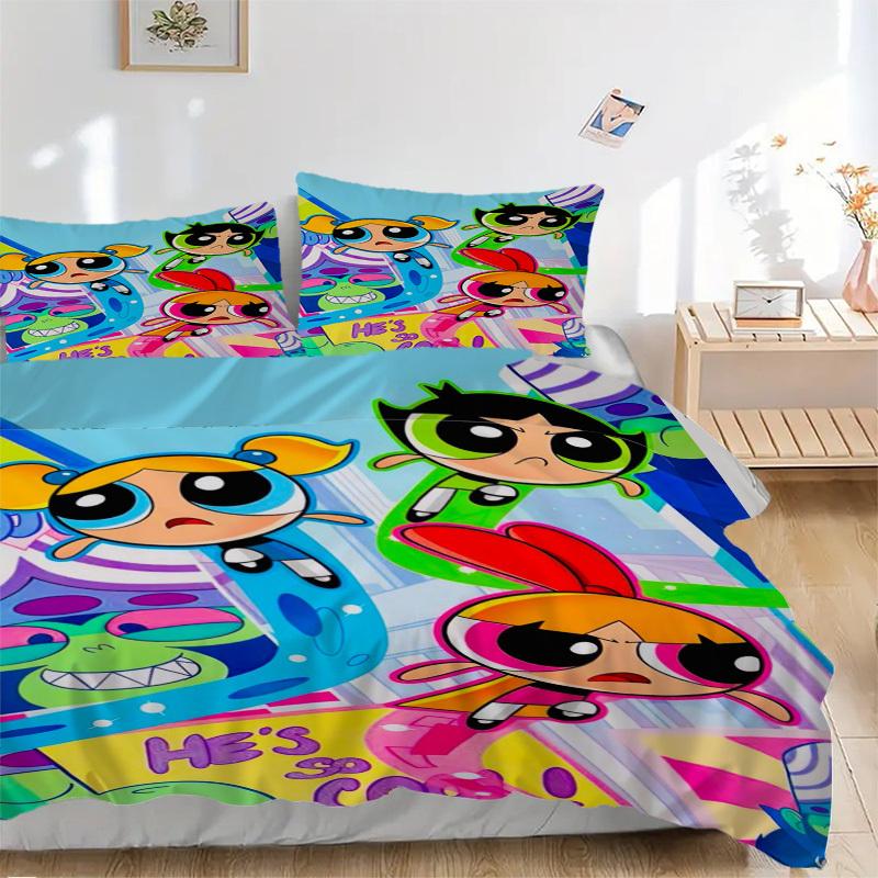 3pcs Powerpuff Girls Duvet Cover Set, 1 Duvet Cover + 1/2 Pillowcases (No Insert),Bedroom Decor, Allseason Comfort Yy251021285