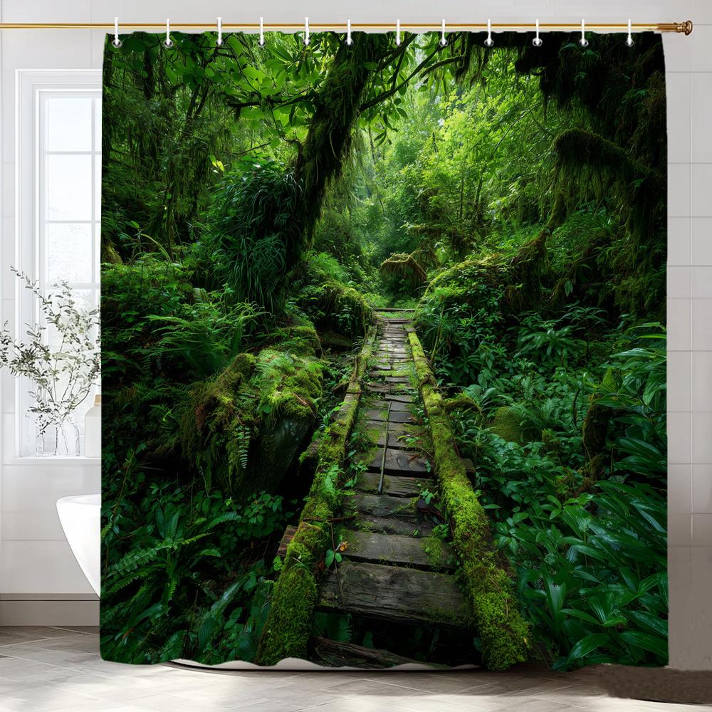 Garden Nature Shower Curtain Nautural Landscape Scenery Bath Curtain Green Leaf Flower Plannt Polyester Bathroom Decor With Hook