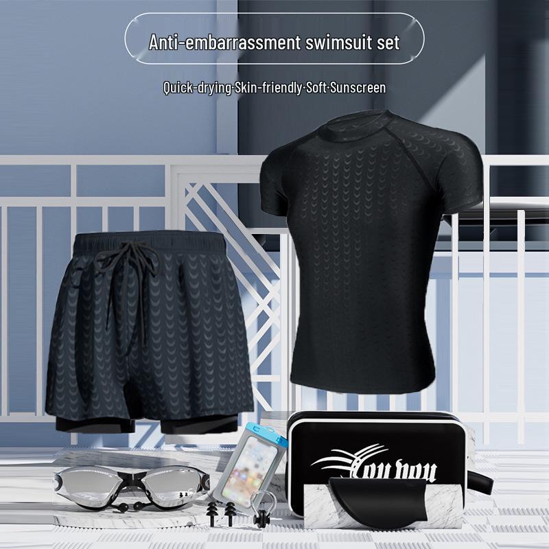 

Men s 2025 Plus Size Quick-Dry Square Leg Swimsuit Set - Loose & Conservative Design 3XL [150-170 kg]