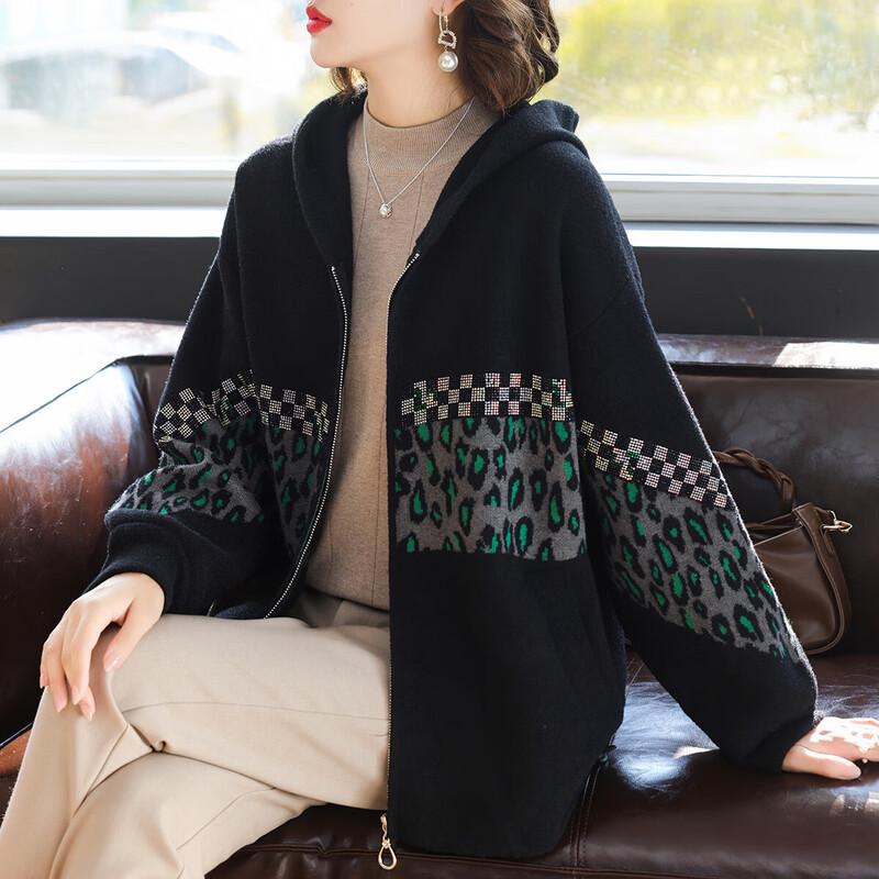 

Baolianduo Women s Spring/Autumn Knitted Hooded Casual Jacket 3XL