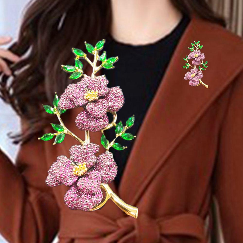 

Клипсы для ушей и брошь «Цветок сливы» с цирконами - Роскошный аксессуар двойного назначения