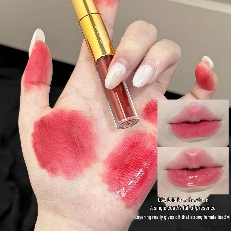CACE Double-Ended Lip Gloss: Matte Lip Mud & Transparent Lip Oil for a Cool, Glossy Finish