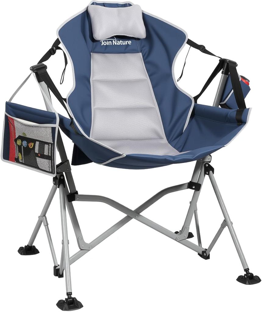 Oversized Folding Hammock Chair, 1-Step Swing Chair with Adjustable Backrest & Headrest, 400LB Support, Black