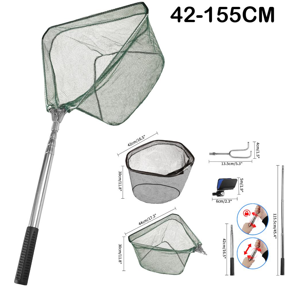 Folding Triangle Fishing Landing Net Telescopic Collapsible Extensible Handle Fishing Hand Net For Fish Carp Trout Catch Release