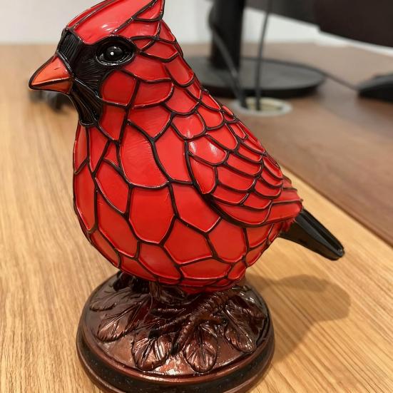 Cardinals Table Lamp Resin Red Bird Night Light for Bedside Living Room Christmas Decor