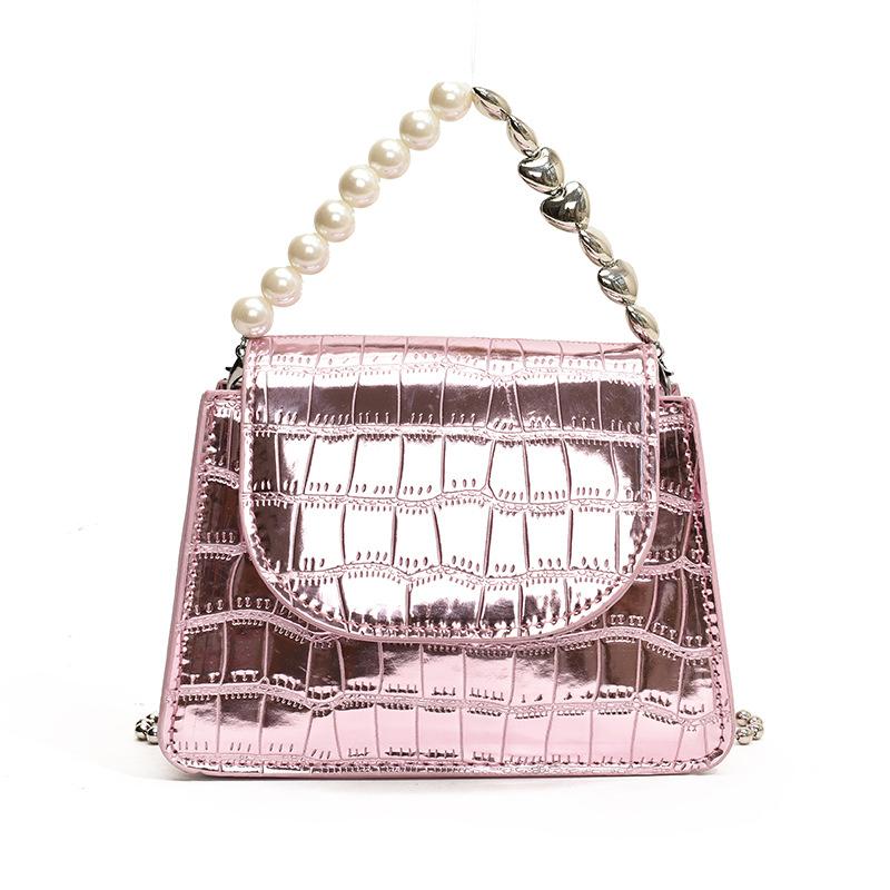 

Niche personalized glossy design small bag women s 2024 summer mini chain small square bag fashionable 100 simple shoulder рожевий