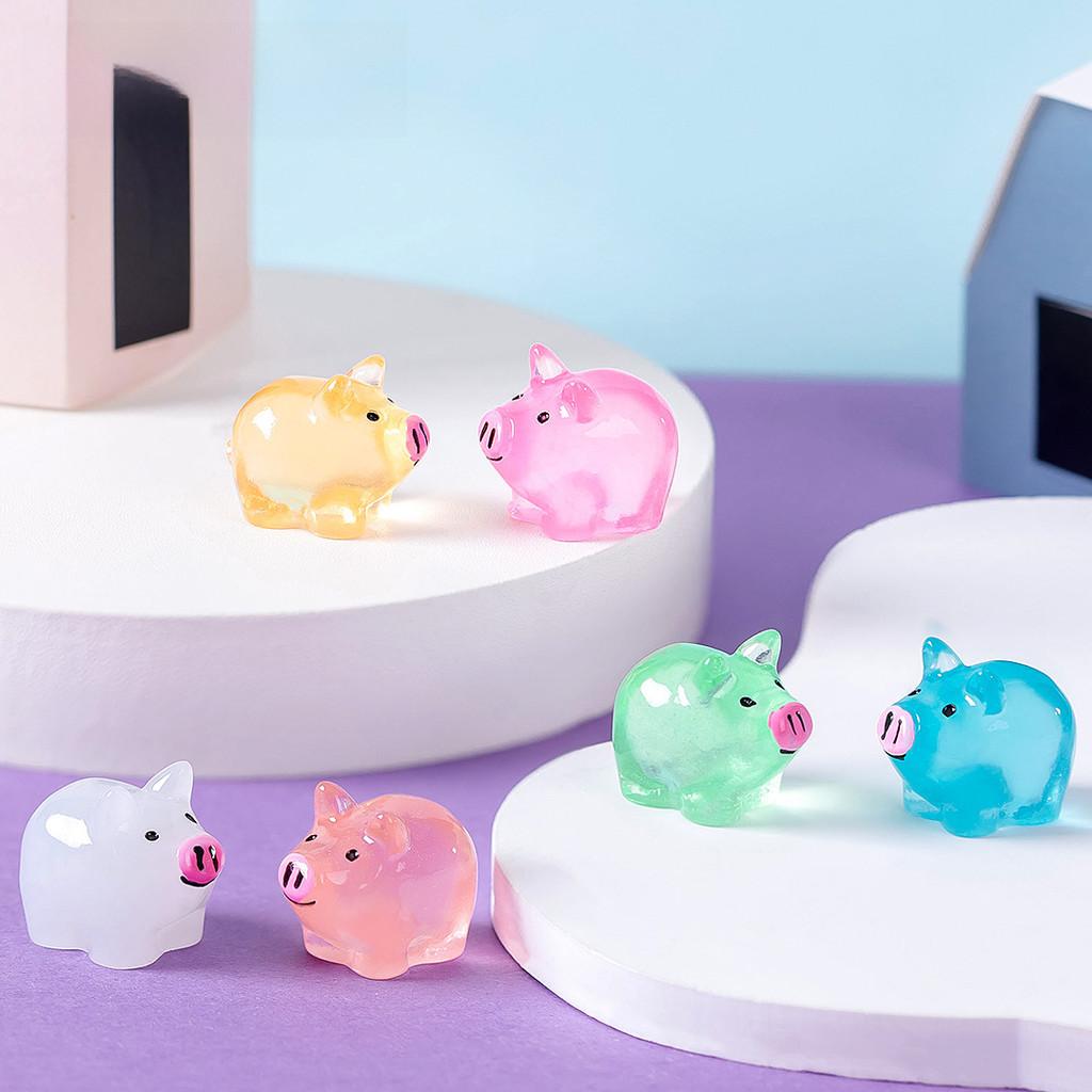 Cute Luminous Pig Resin Figurine For Miniature Garden And Desktop Decor