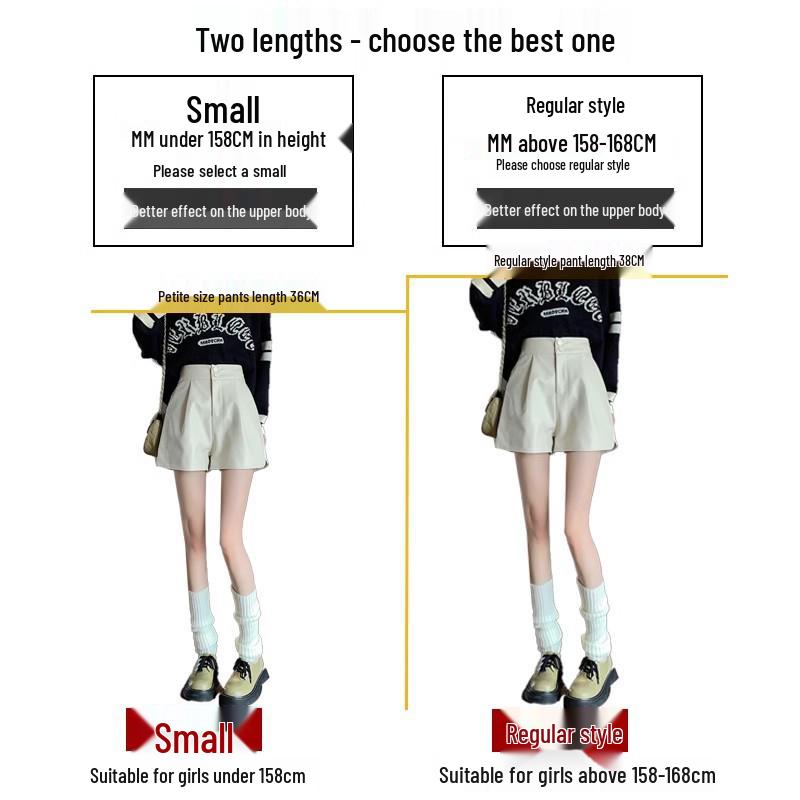 2025 Women's High-Waisted A-Line Black PU Leather Shorts - Autumn/Winter Slimming Wide-Leg Casual Booty Fit