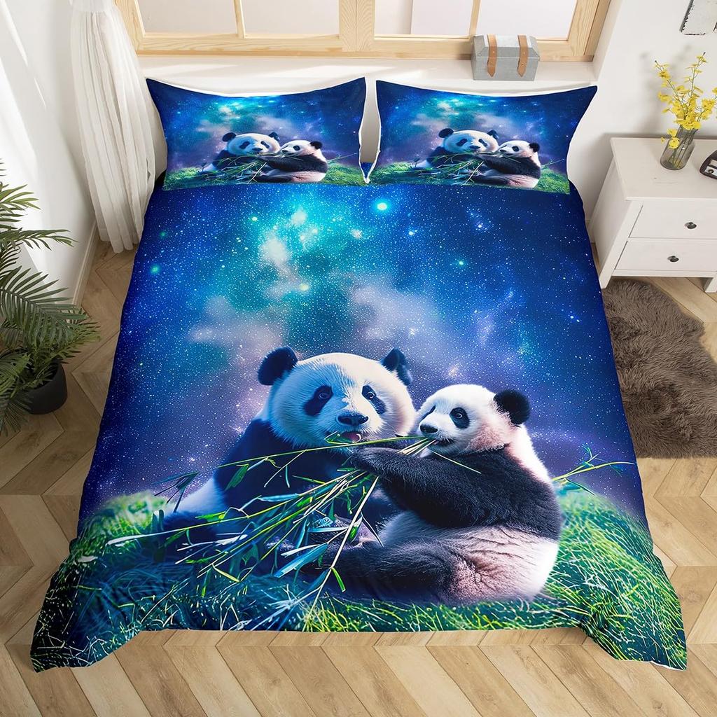 Cute Panda Duvet Cover Set Twin Queen Cartoon Wild Animal Bedding Set Minimalism Hand Drawn Comforter Cover Kawaii Room Decor