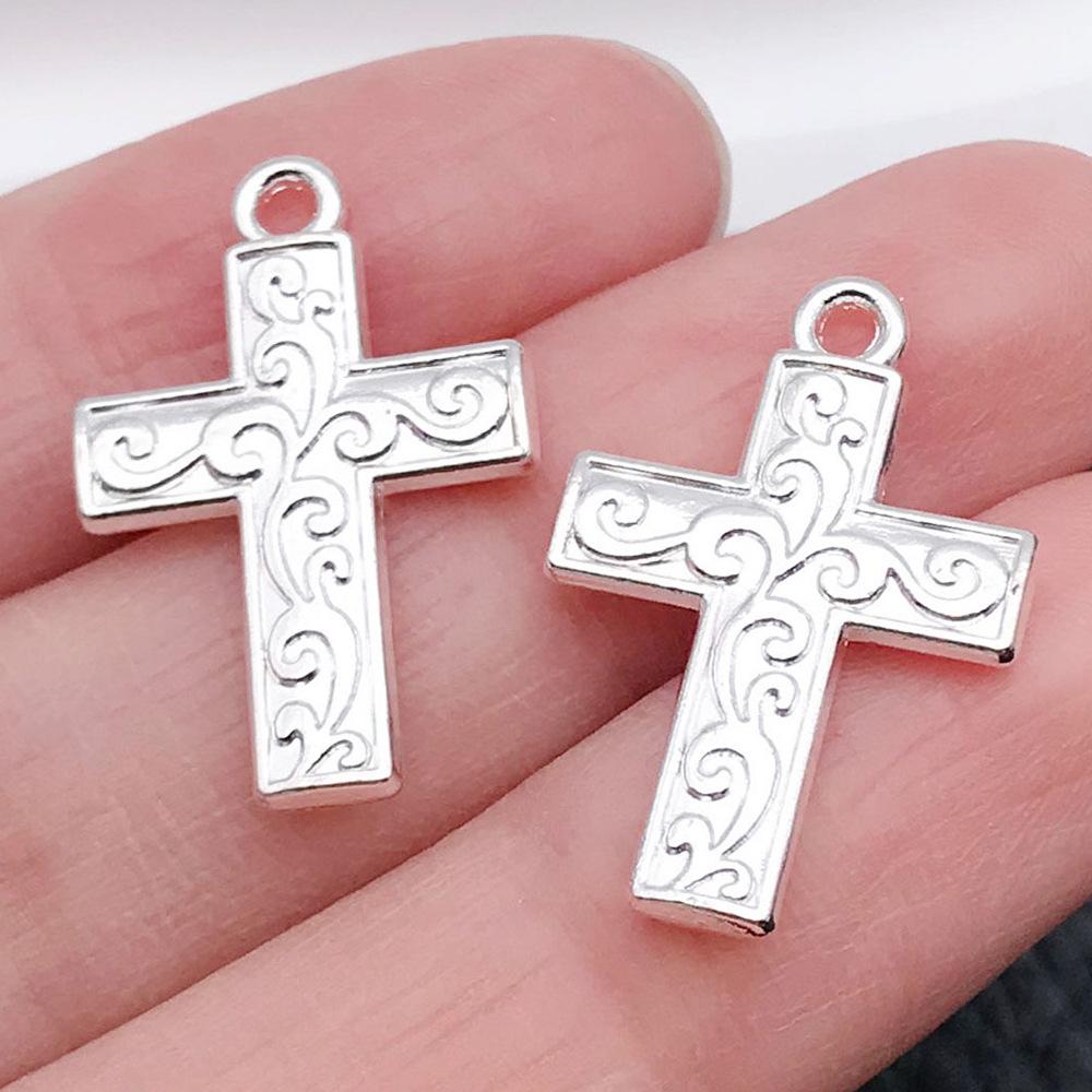 Cross-Border Hot Sale Bright Silver Cross Pendant Handmade DIY Keychain Necklace Alloy Jewelry Accessories Batch