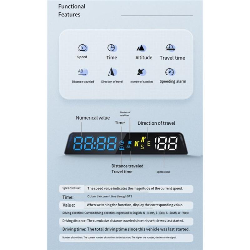 H500G GPS HUD Head Up Display Smart Digital Alarm Reminder Meter Plug And Start Stop With Car Functionality