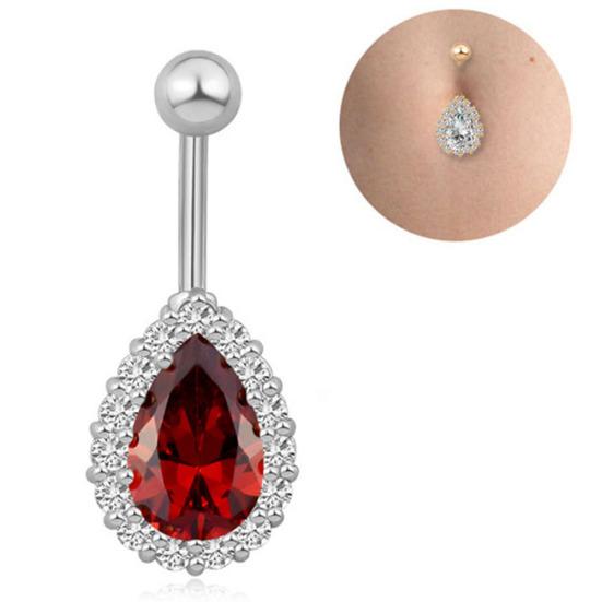 Women Water Drop Rhinestone Barbell Belly Button Navel Ring Piercing Jewelry