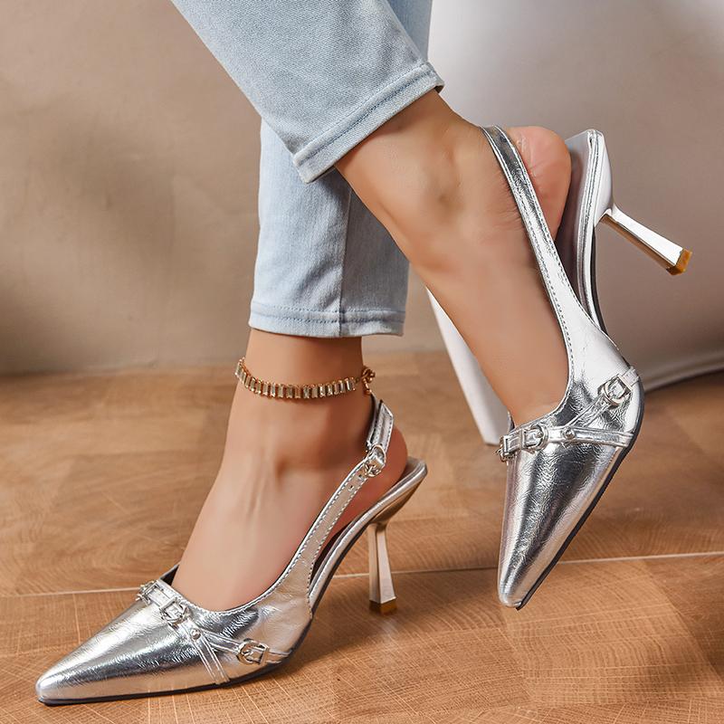 Fashion Punk Style Belt Buckle High Heels Sandals Women 2025 Sexy Pointed Toe Stiletto Heel Sheos Woman Back Strap Mules Sandles Female