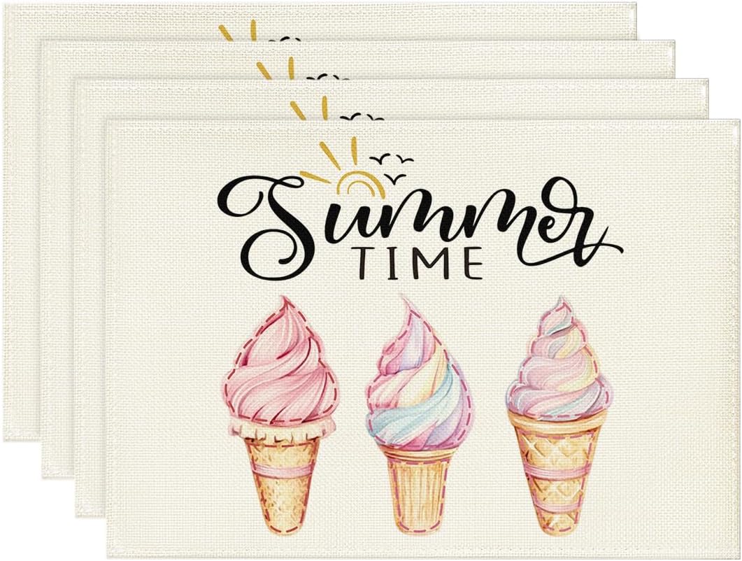 

Ice Cream Sun Summer Placemats Set of 4, 12x18 Inch Seasonal Holiday Table Mats for Party Kitchen Dining Decoration 4pcs-12x18