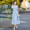 Blue Beautiful Dress Women's Summer New Design Temperament Medium and Long Popular Thin Skirt